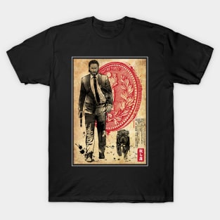 Lone Hitman and cub woodblock T-Shirt